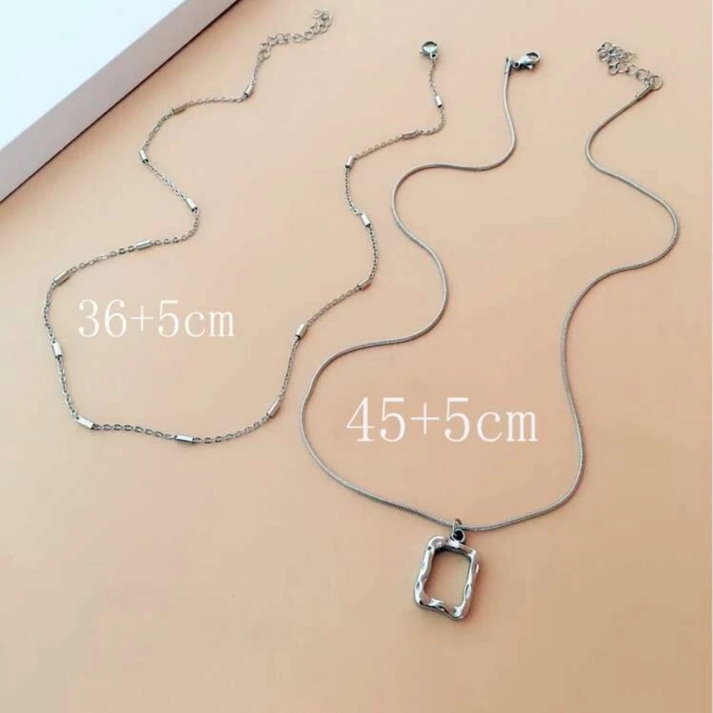 Silver 2 Piece Geo Charm Necklace Set - Picture 4 of 8